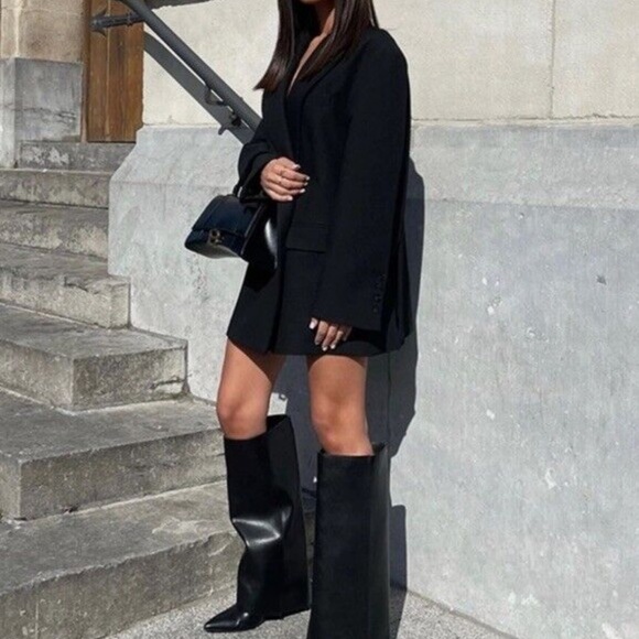 Zara Black Long Oversized double breasted Jacket Blazer Coat Size XS - S . - Picture 1 of 3